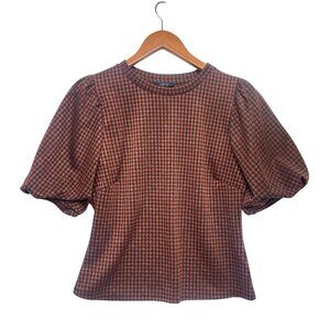 Iris Houndstooth Balloon Sleeve Blouse